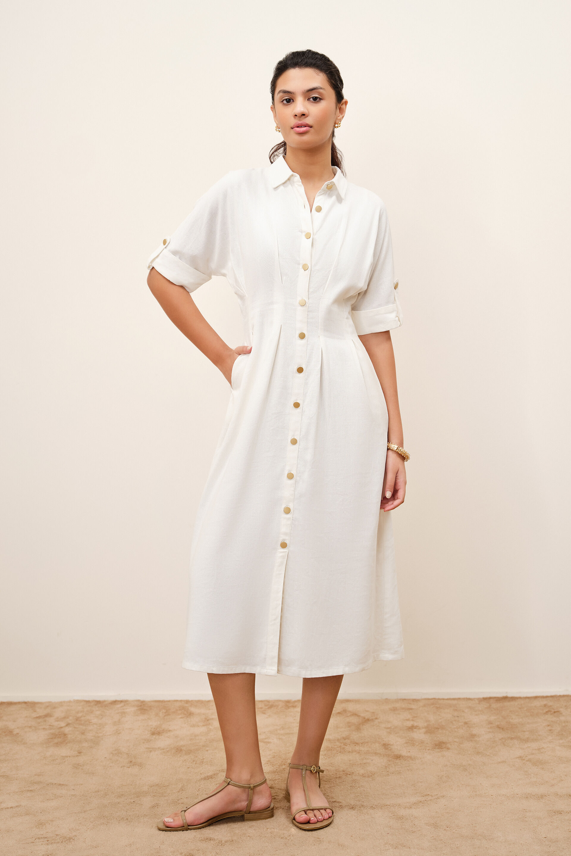Marenne White Shirt Dress, Off White, image 3
